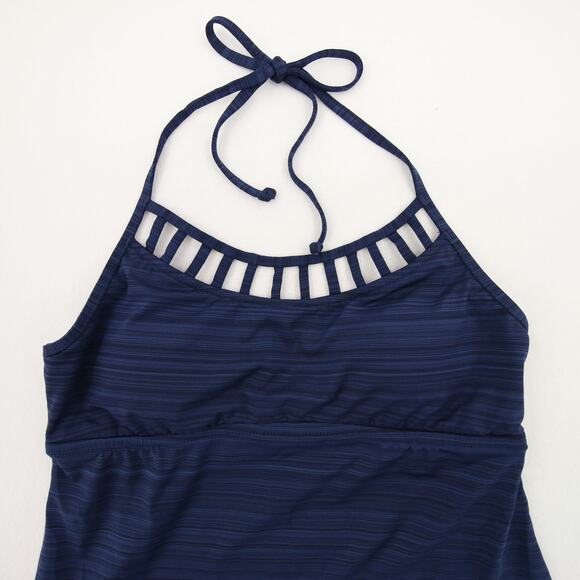 Mossimo Tankini Top Blue Halter Neck Built In Padding Swimsuit Striped Small - Picture 2 of 10